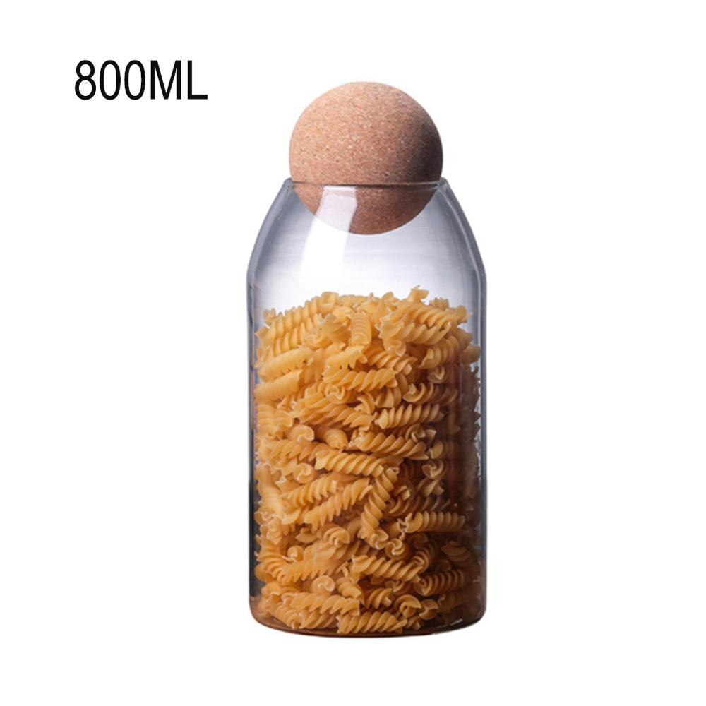 500/800/1200ml glas lufttætte klare opbevaringsbeholdere teflaske fuldkornsopbevaringsglas med kork trælåg: Lysegul
