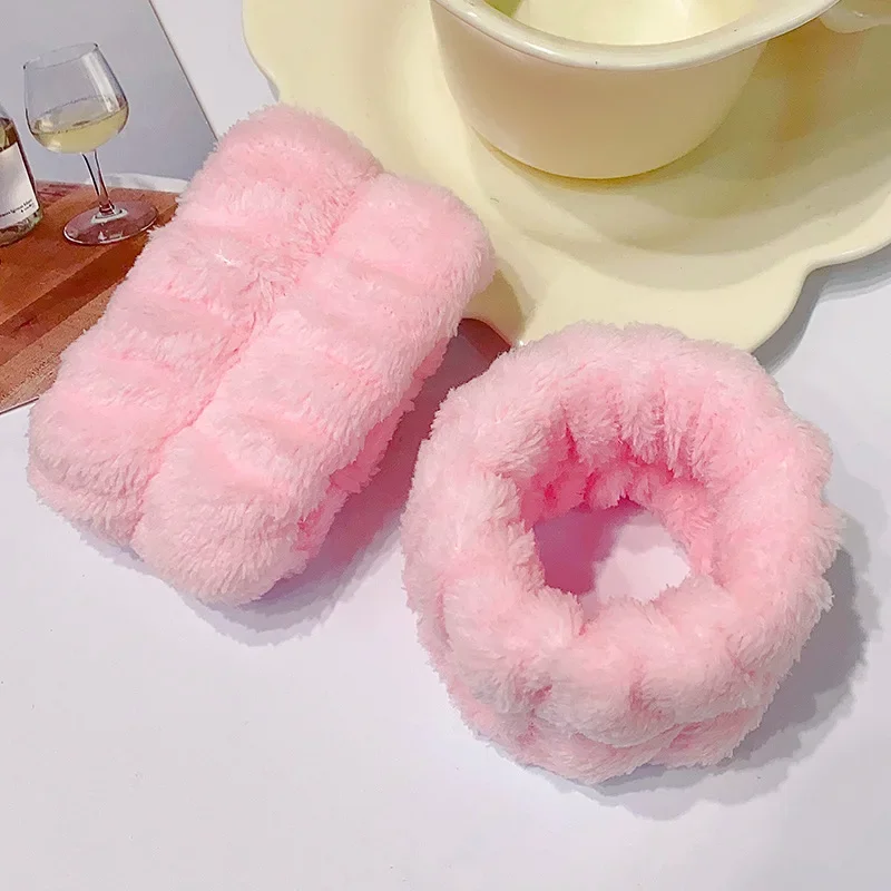 Muñequera de microfibra para lavado de muñeca, toalla, muñequera, Scrunchies para lavarse la cara, muñequera absorbente, diadema para mujer: Rosa