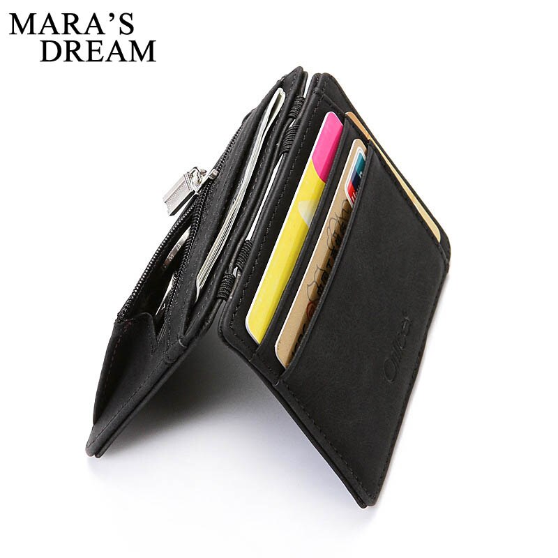 Mara's Dream Ultra Thin Mens PU Leather Wallet Mini Magic Wallet Zipper Coin Purse Credit Card Case Holder Coin Pouch