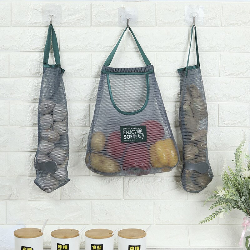 1/2Pcs Kitchen Reusable Vegetable Fruit Storage Mesh Bag Produce Hanging Grocery Shopping Bags Net For Groceries Organizer