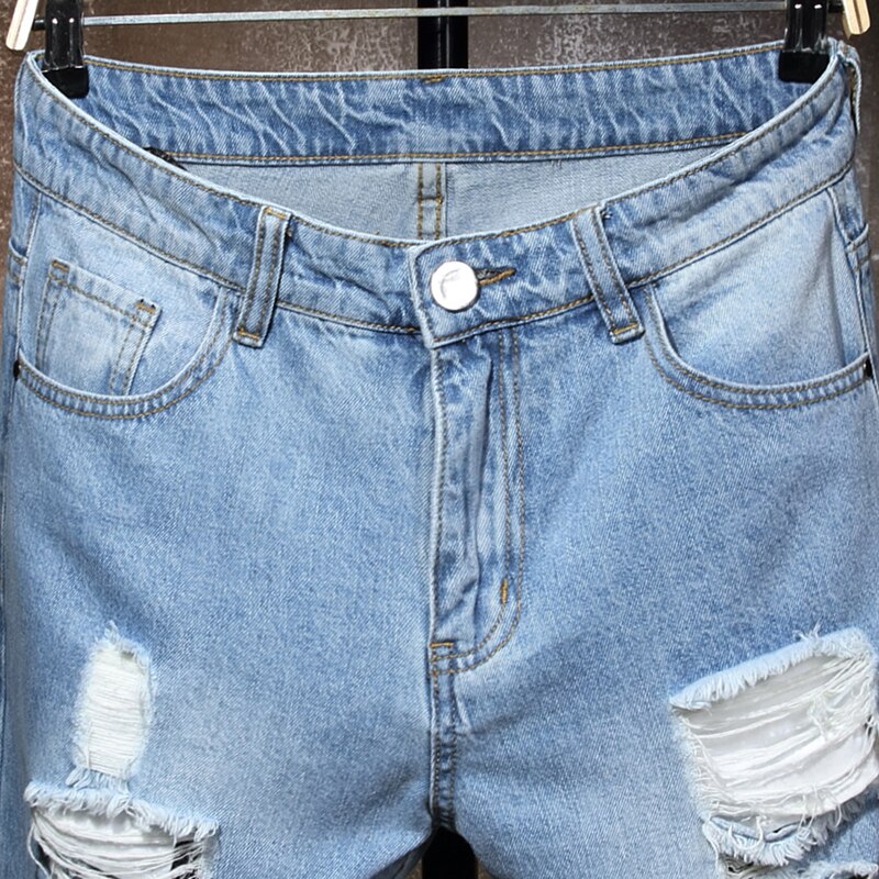 Hole style cotton denim jeans hole ruined hip hop casual ripped classic washed distressed old damaged jeans men's ripped