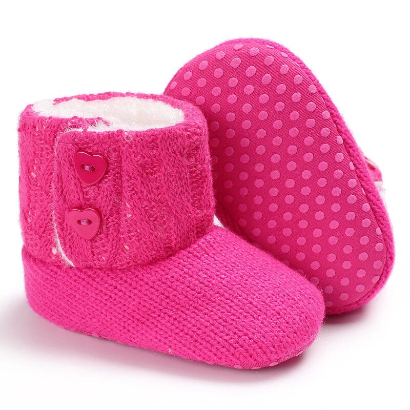 Bottes de neige en laine pour bébés filles et garçons, tricot au Crochet, à fond doux, chaussures à la , chaudes, mignonnes, sauvages, adorables: Rouge / 7-12 mois