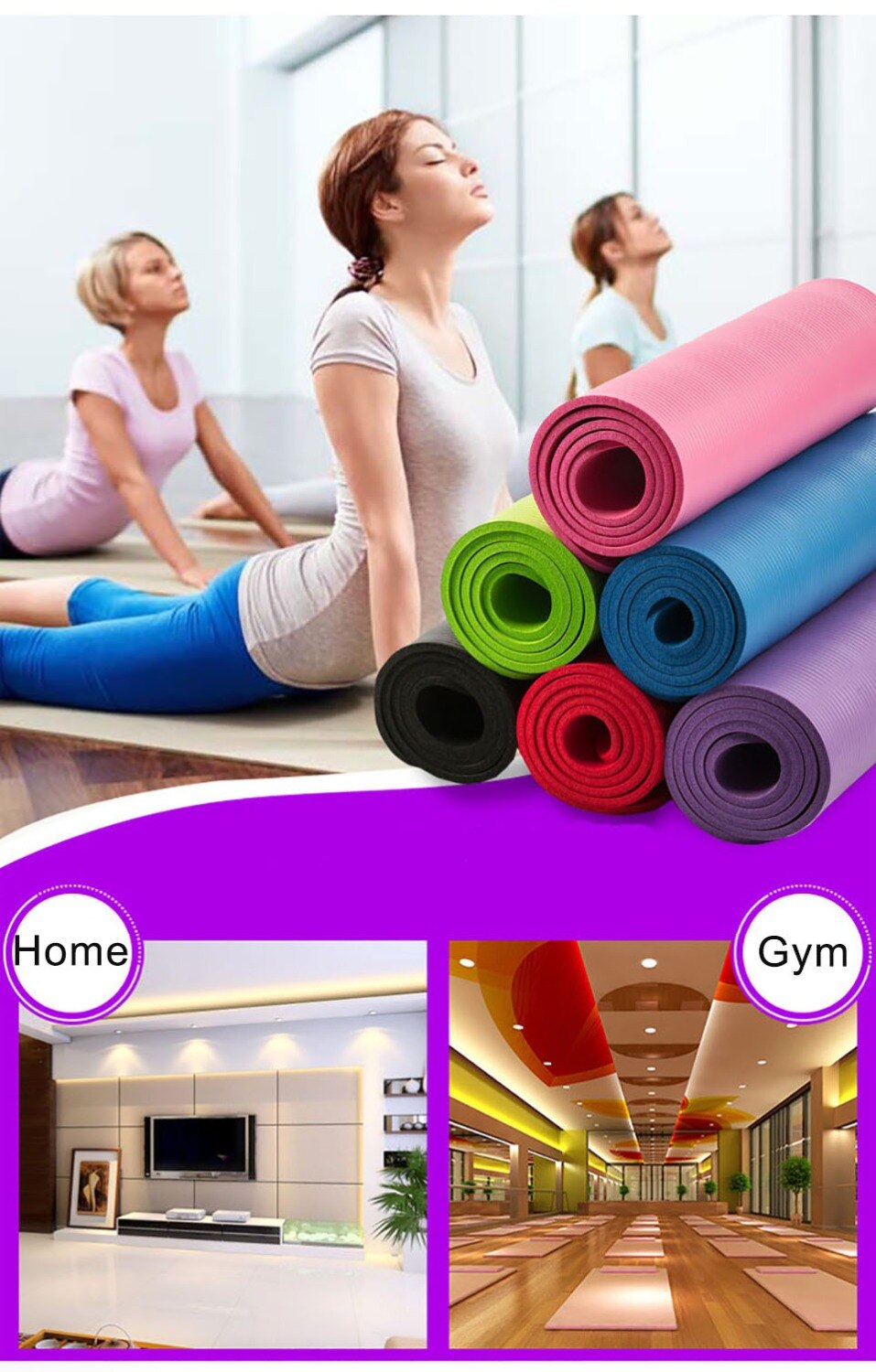 10mm nbr yogamåtte med gratis bære reb 183*61cm skridsikker tyk pad fitness pilatesmåtte til udendørs motionscenter træningsfitness