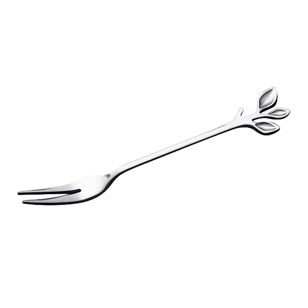 Tenedor para fruta de hoja de acero inoxidable, cuchara para mezclar café no tóxica, tenedores de cocina para fruta, cubiertos: Silver Fork