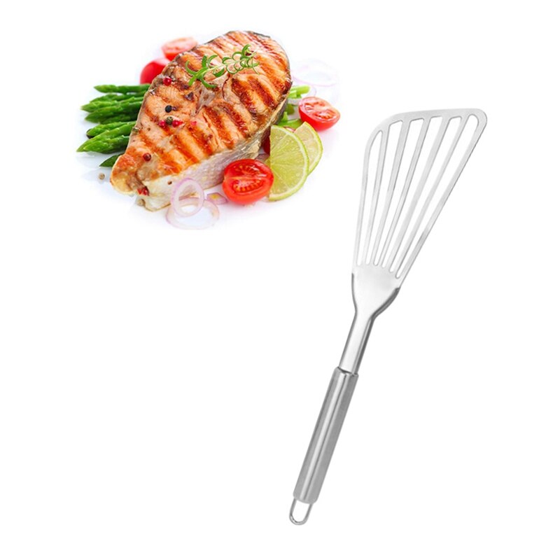 Home Kitchen Bar Stainless Steel Flat Fish Slice Frying Spatula Leaky Shovel
