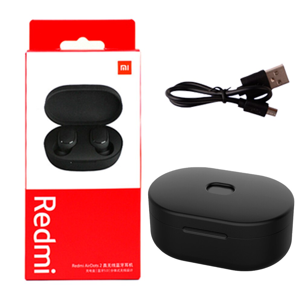 Xiaomi Redmi Airdots 2 auriculares estéreo bass con micrófono manos libres auriculares AI Control TWS Bluetooth 5,0: ADD black case