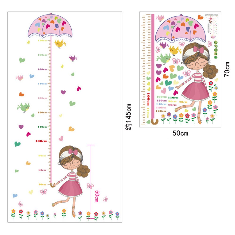 Små piger højdekort børn vægklistermærker wallstickers skræl og stick aftagelige wallstickers til børn soveværelse stue