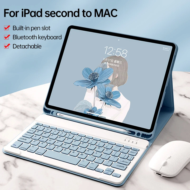 Voor iPad 10 Generatie 2022 Case met Houder Zachte TPU Back Shell voor iPad 10.9 10 9 10th Cover + Draadloos Bluetooth toetsenbord