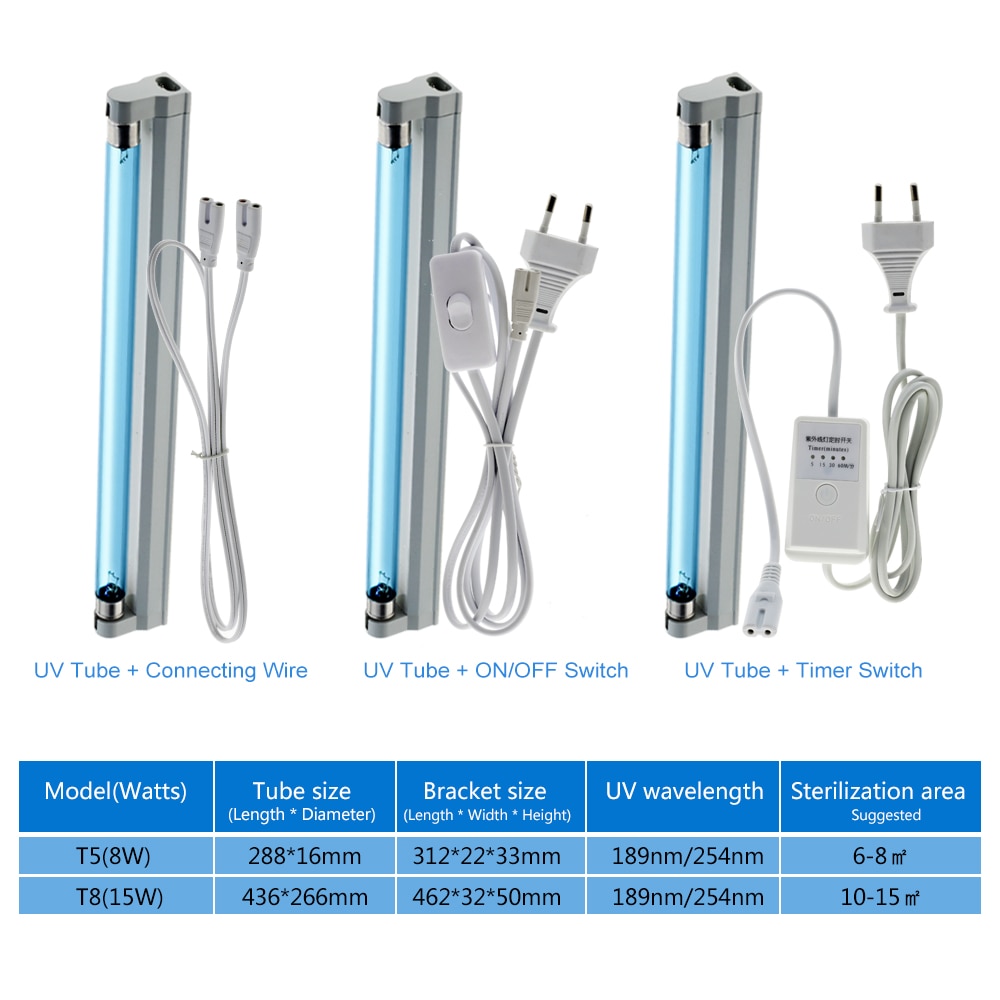Uv Keimtötende Licht T5 / T8 Quarz Rohr 8W 15W UVC Sterilisator Tözehn Staub Milbe UV Bakterizide Lampe für Schlafzimmer Krankenhaus