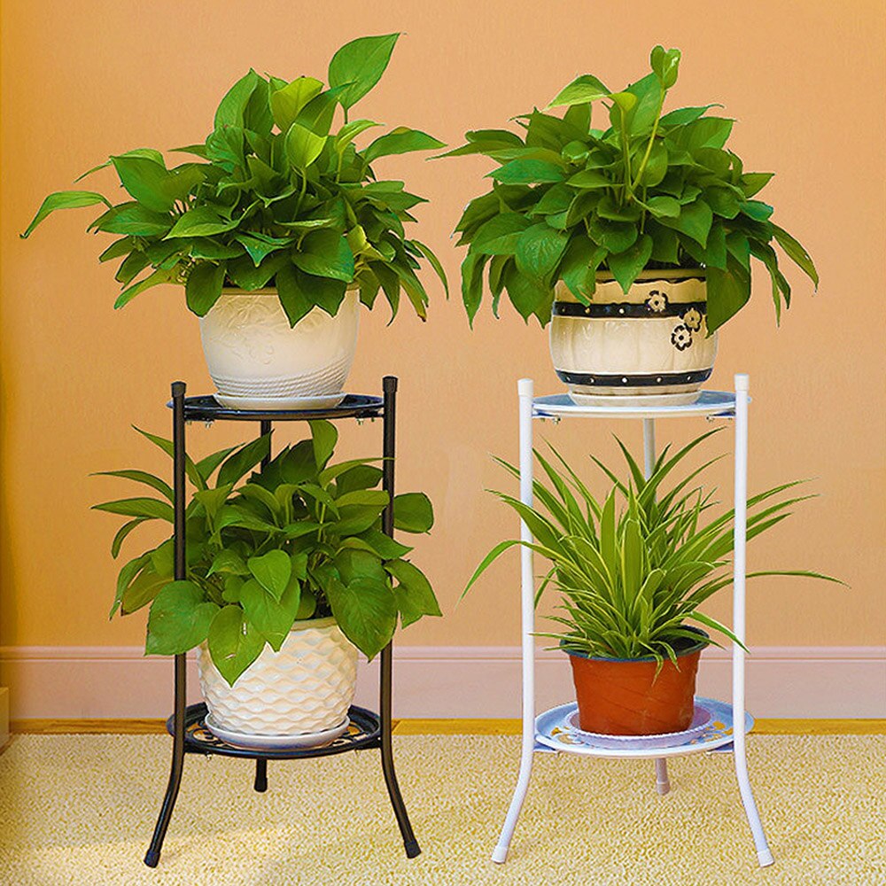 Støtte til blomster 2 holder metal urtepotte stativ sort blomst display hylde have terrasse hjem indendørs udendørs plante stativ