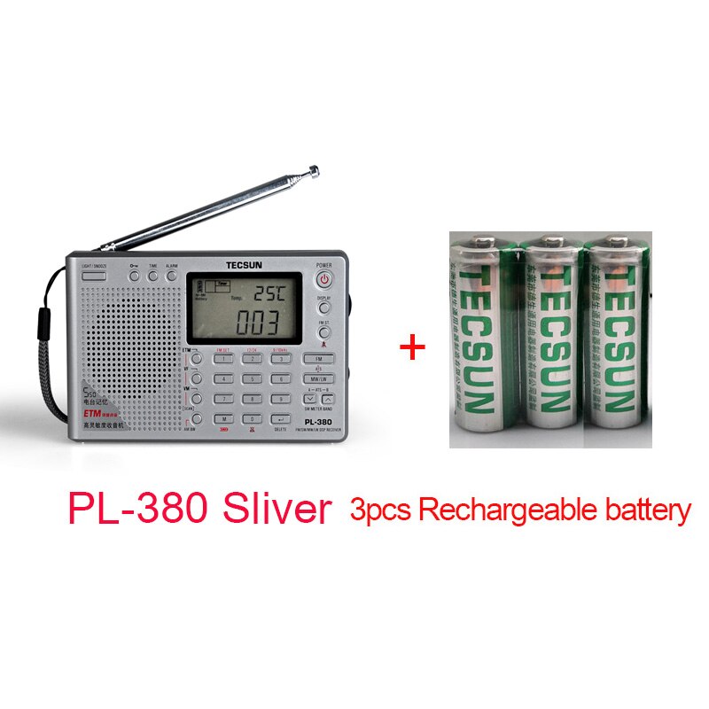 Tecsun pl -380 pl380 radio digital pll bærbar radio fm stereo / lw / sw / mw dsp modtager radio: Flis og batteri