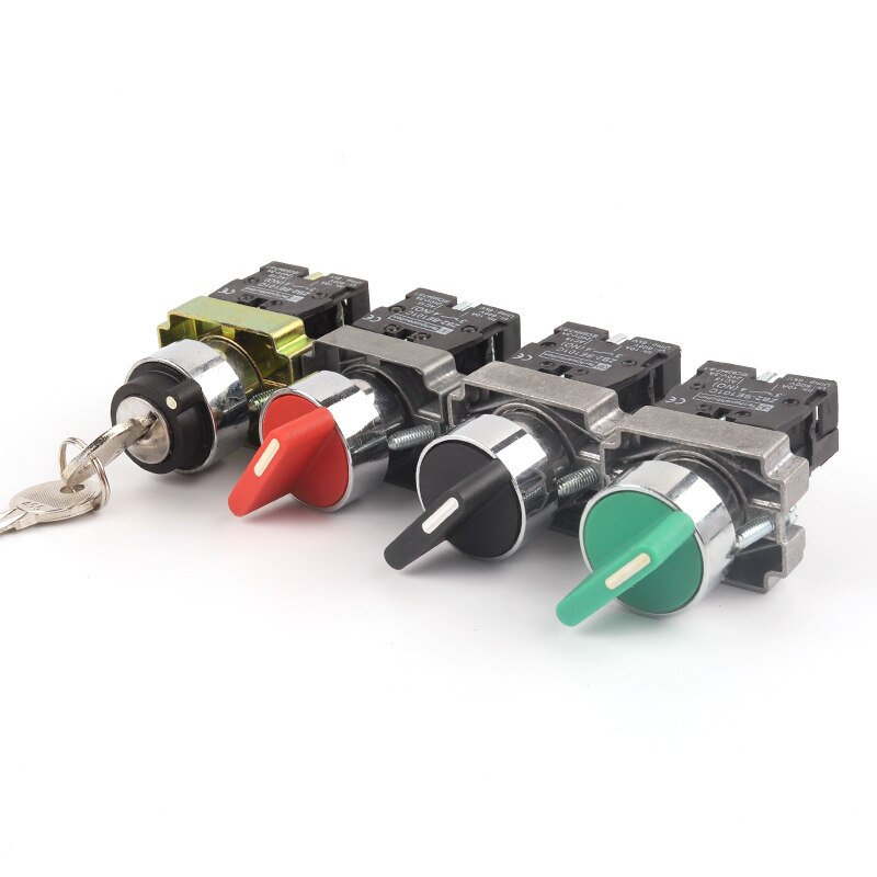 22mm XB2 Knob Switch 2/3 Position Self-Locking With Key Start Power Rotate Switch