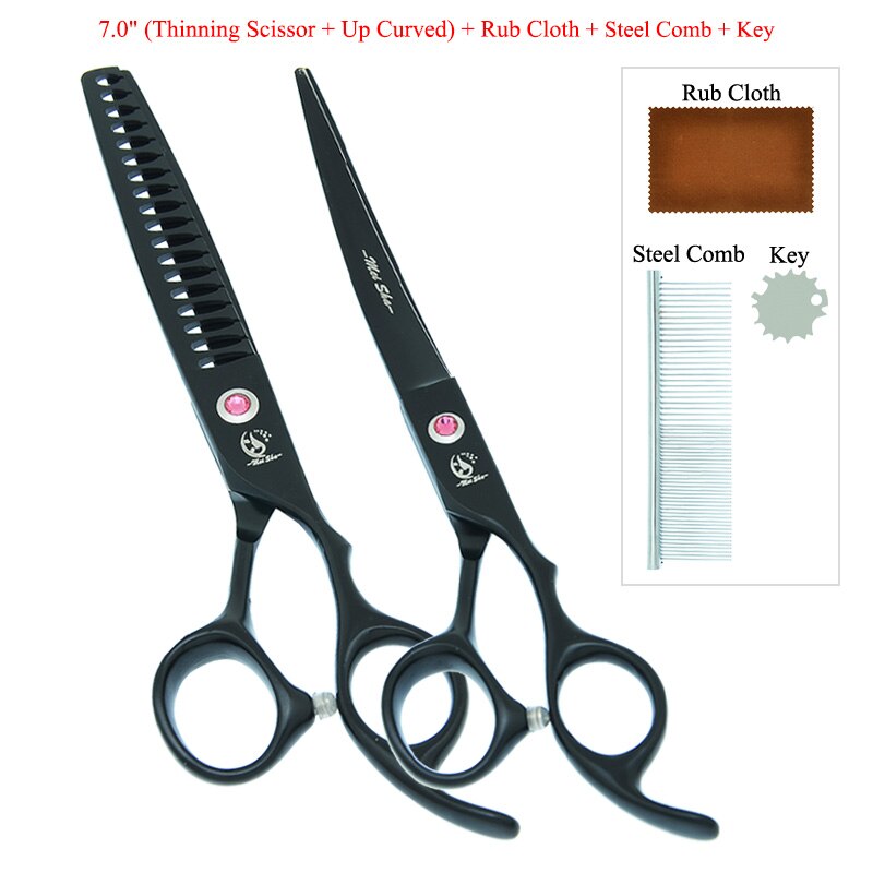 7.0" Japanese Steel Dog Grooming Scissors Curved Cutting Shears 40% Cut Rate Thinning Tesouras Pet Suppliers B0033A: B0033A-12-70