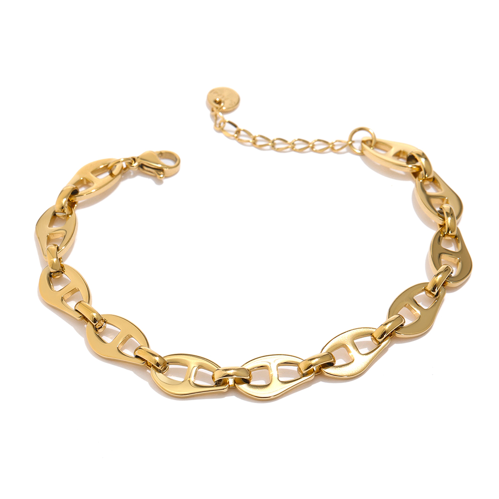 Yhpup 316l colar de corrente de aço inoxidável para as mulheres statement metal textura colar de colar grosso à prova dwaterproof água jóias presente: 1137 Bracelet Gold