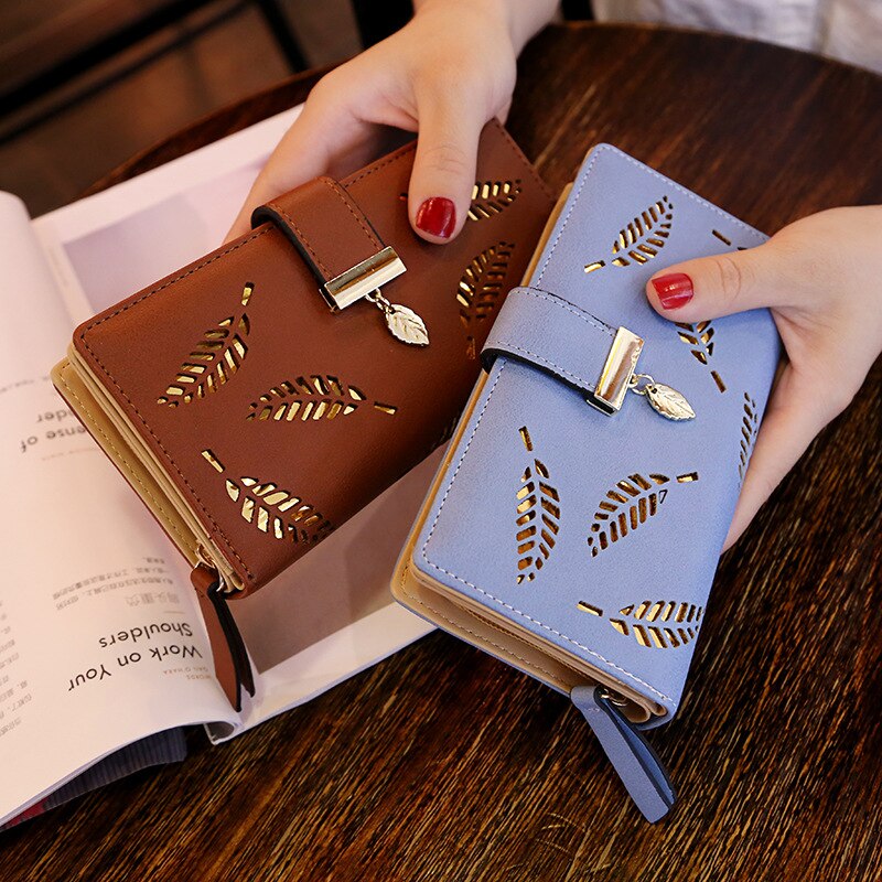 Women Wallet Purse Female Long Wallet Gold Hollow Leaves Pouch Handbag For Women Coin Purse Card Holders Femme