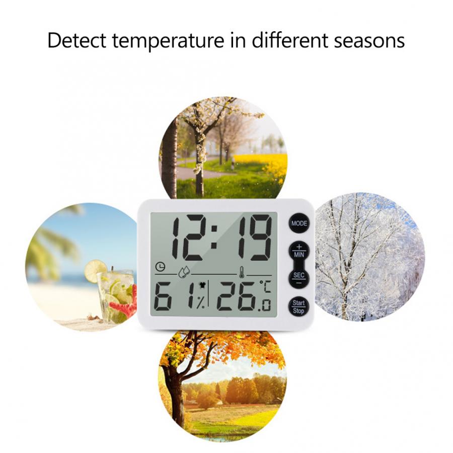 Temperature and Humidity Meter Multifunctional Indoor Thermometer Hygrometer Large Screen Alarm Clock with Countdown