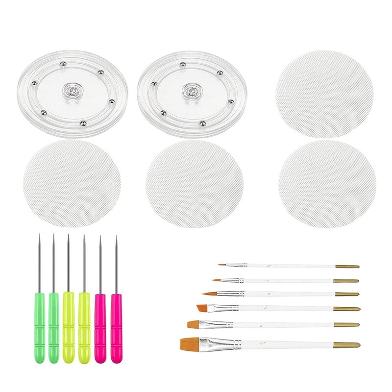 18 Pcs Cookie Decorating Kit Supplies Including Acrylic Cookie Turntable Silicone Mesh Mats Cookie Decoration Brushes
