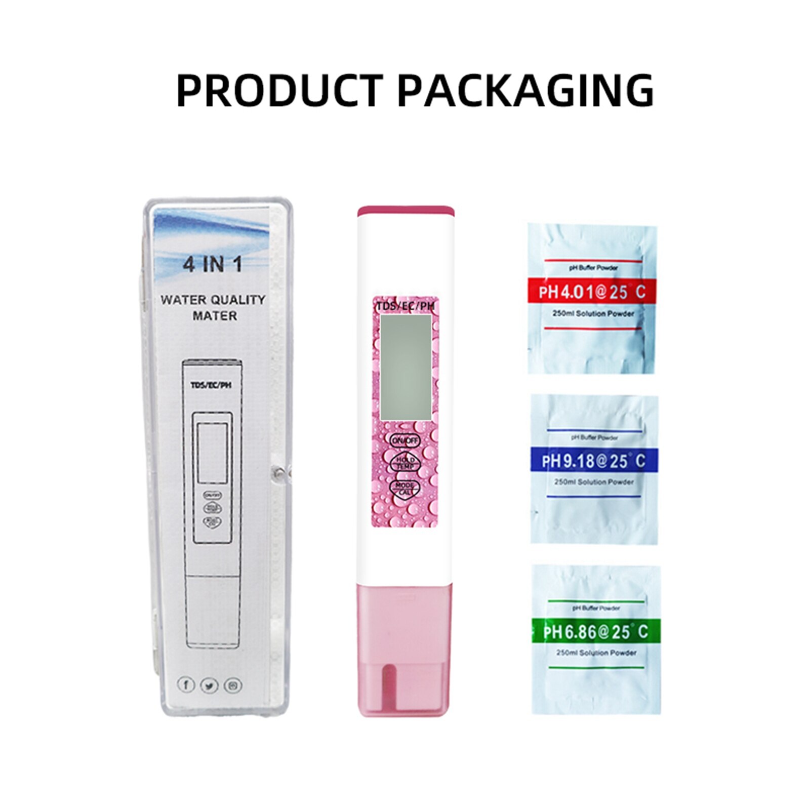 4-in-1 Digital Ph Meter Pen Multi-function PH/ TDS/EC/Temperature Checker Water Tester Measuring Instruments: Pink