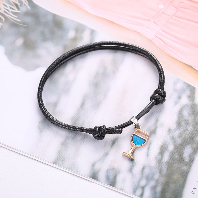 Wein Glas Anhänger Einstellbare Armbinde Kreative 1 Stück einstellen Leder Hand Kette Schmuck Elegante Frauen Party Zubehör: Blau