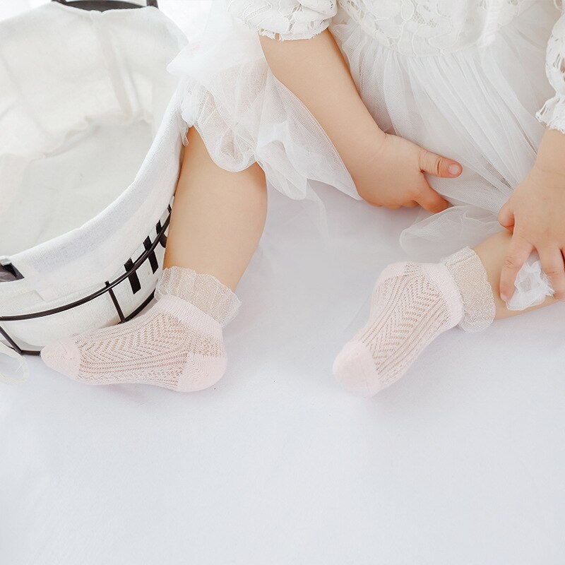 2 Paren/pak Baby Zomer Dunne Katoenen Sokken Meisjes Comfortabele Ademende Lace Hollow Baby Sokken 0-3 Jaar Mode Accessoires