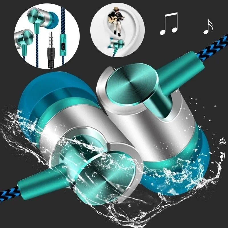 3,5 mm in-ear stereo oordopjes hoofdtelefoon bedraad nylon geweven kabel oortelefoon headset met microfoon voor telefoons tablet laptop universeel
