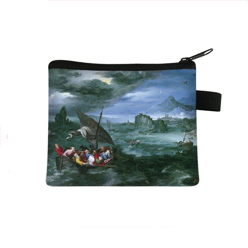 Van gogh/michelangelo/da vinci bolsas de moedas arte mulheres batom bolsa estrelado/senhora mini bolsa de cartões: lqb-art04