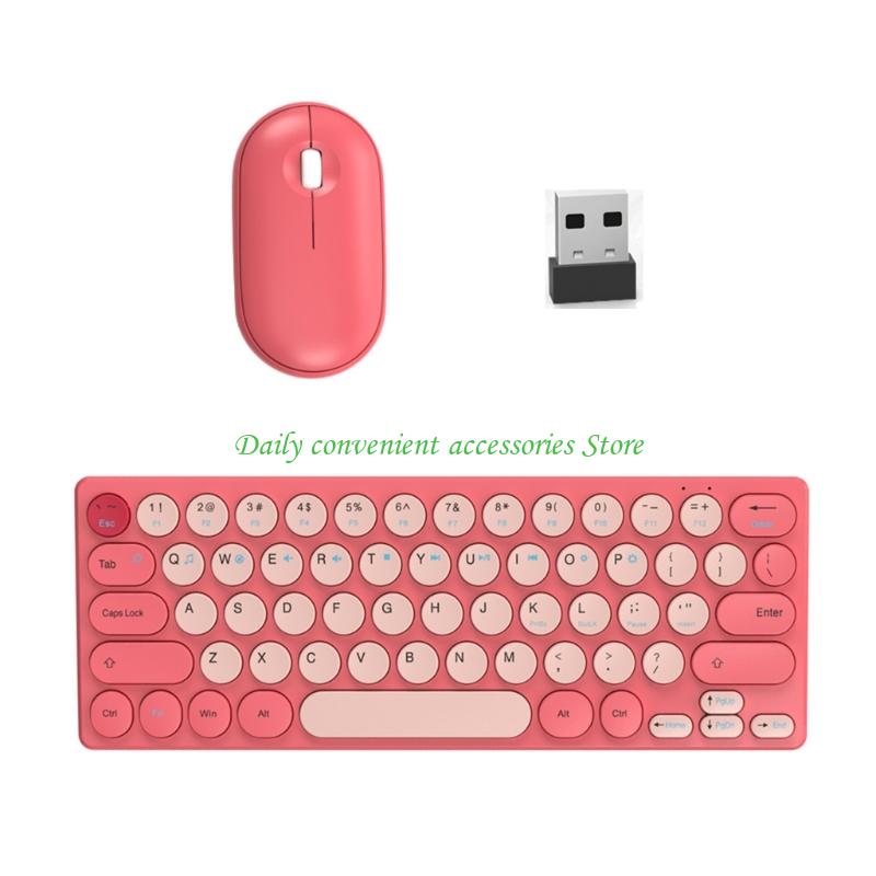 97QB Retro Round Keycap Wireless Keyboards Mouse Bundles 2.4G Silents Button Long Battery For Home Office Setups