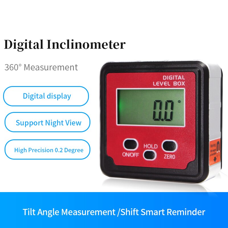 WTTilt1 Mini Digital Protractor Inclinometer, Back light Electronic Level bevel Box, Magnetic Base Measuring Instrument Tool
