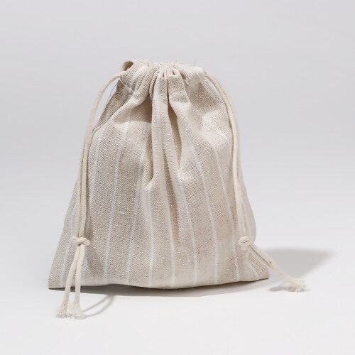 Cotton Linen Cloth Drawstring Bags Striped Storage Package Key Jewelry Pouch Coin Purse Travel Use 16x15cm - 15x14cm 2 PCs