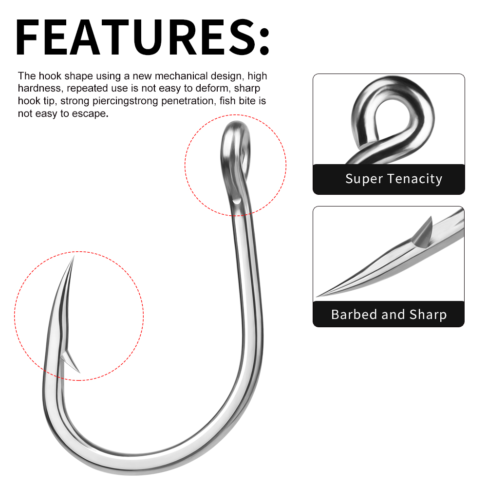PROBEROS 10pcs/lot Fishing Hooks Saltwater High Carbon Steel Fishing Hook Set 1/0#-13/0# Large Eye Jig Hook Carp Bass Fishhook