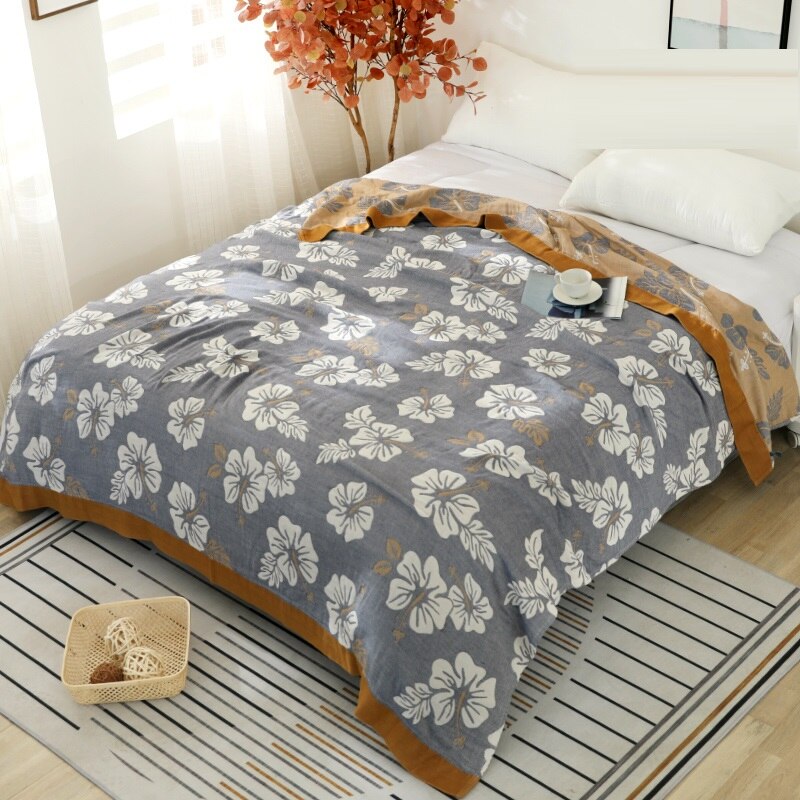 Nap blanket Home bedding 100% Cotton Muslin Summer toweling coverlet Travel Breathable Chic Large Throw Blanket: Dark Grey / 150X200cm