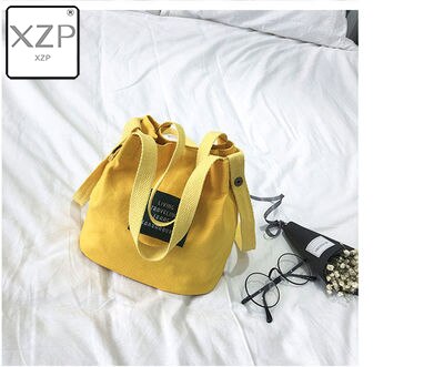 Xzp moda casual fresco arte menina cosméticos lona embreagem senhora tote bolsa de compras sacos pequenos sólidos sacos de ombro para meninas: YELLOW