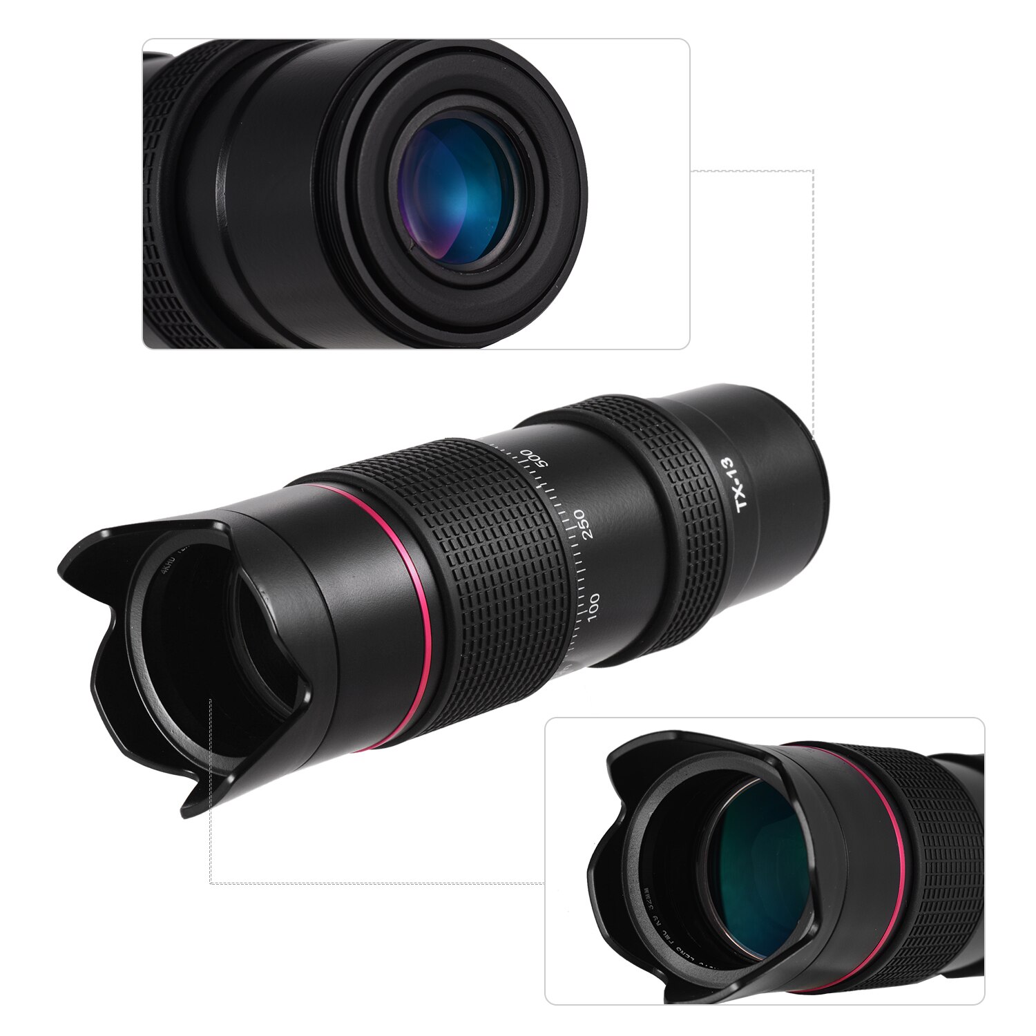 ORDRO-teleobjetivo TX-13 12X Ultra HD, lente Monocular, teleobjetivo con Zoom, K9 Prism FMC, recubrimientos para teléfono inteligente