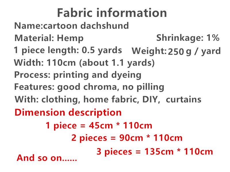 45Cm * 110Cm/Stuk, Cartoon Teckel Hond Katoen Hennep Afdrukken Doek, Kleding Verspreid, gordijn Marionet Stof, Diy Handgemaakte Materiaal