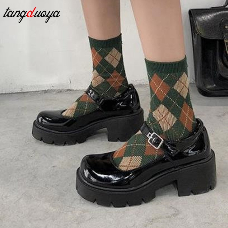 Lolita Platform shoes Wedges Leather shoes women Mary Jane shoes women's Round Toe high heels retro platform shoes Lady Pumps