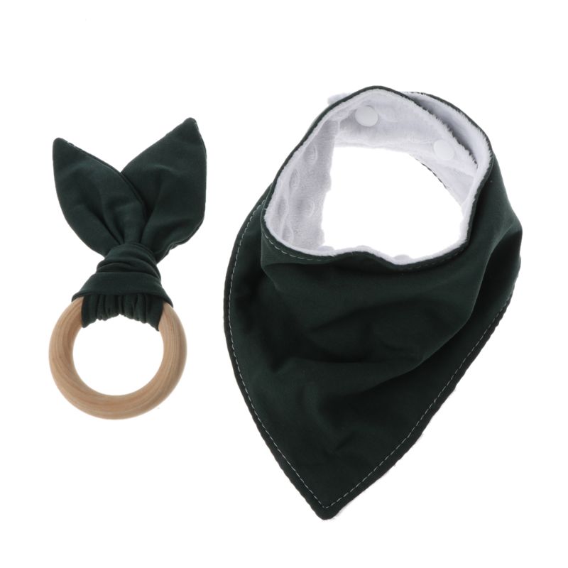 1 Set Baby Rabbit Ears Teether Cotton Bibs Infant Saliva Towel Care Set Baby Bib N1HB: Dark Green