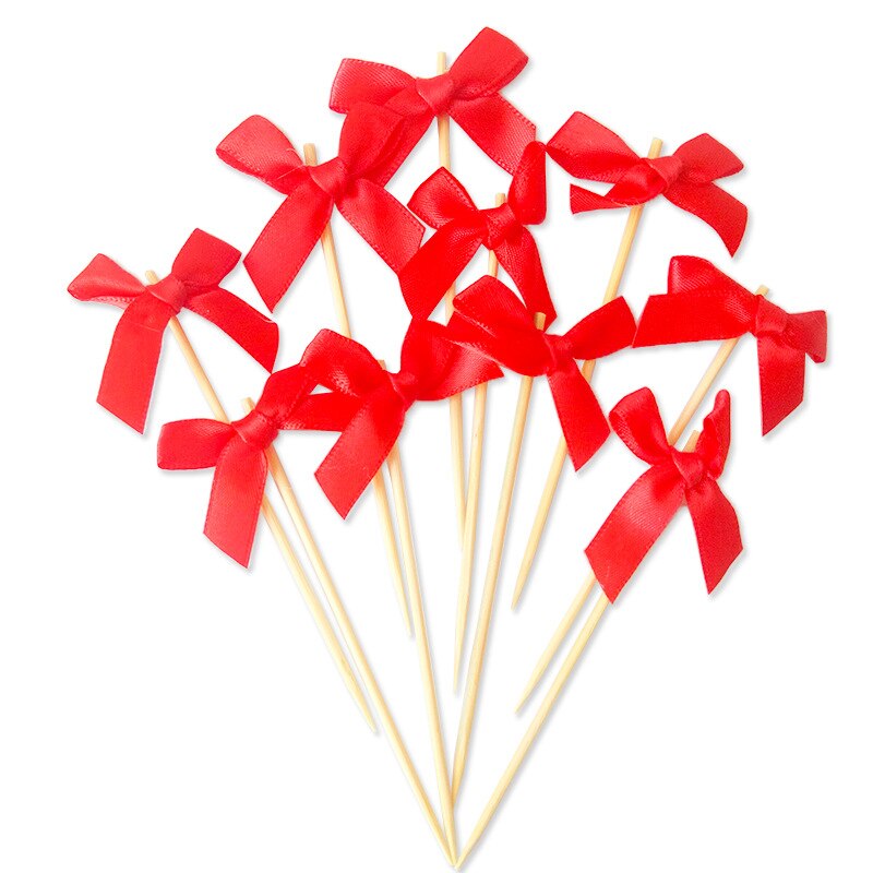 20Pcs Strik Verjaardag Insert Fruit Stok Kaarten Strik Sticker Dessert Cupcake Baby Shower Kids Party Bruiloft Benodigdheden