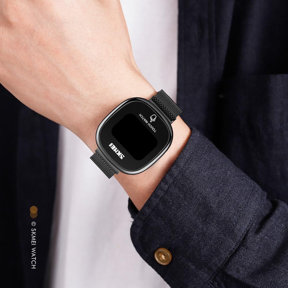 Skmei berøringsskjerm led display digitale klokker merke rustfritt stål full stål vanntette armbåndsur hombre