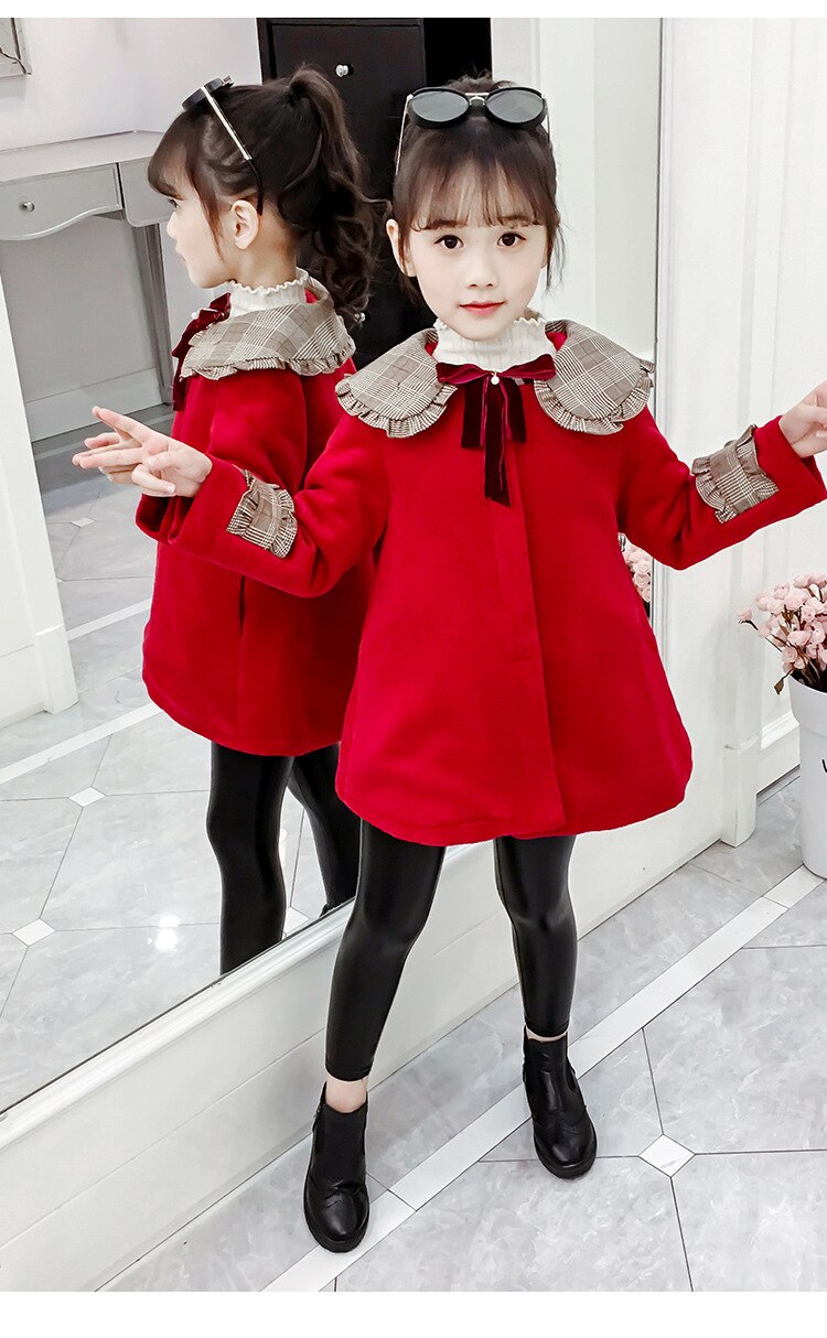 Piger uld klæde frakke vinterjakke til piger europa amerikanskbørnsjakke efterår plus fløjl børn julefrakke