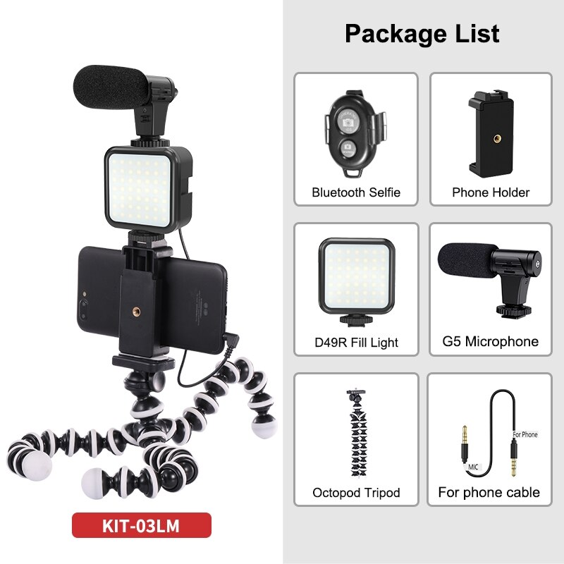 Jumpflash DSLR SLR Phone Vlog Tripod Vlogging Kits Live Selfie Fill Light Integration with Remote Control Microphone LED Light: KIT-03LM