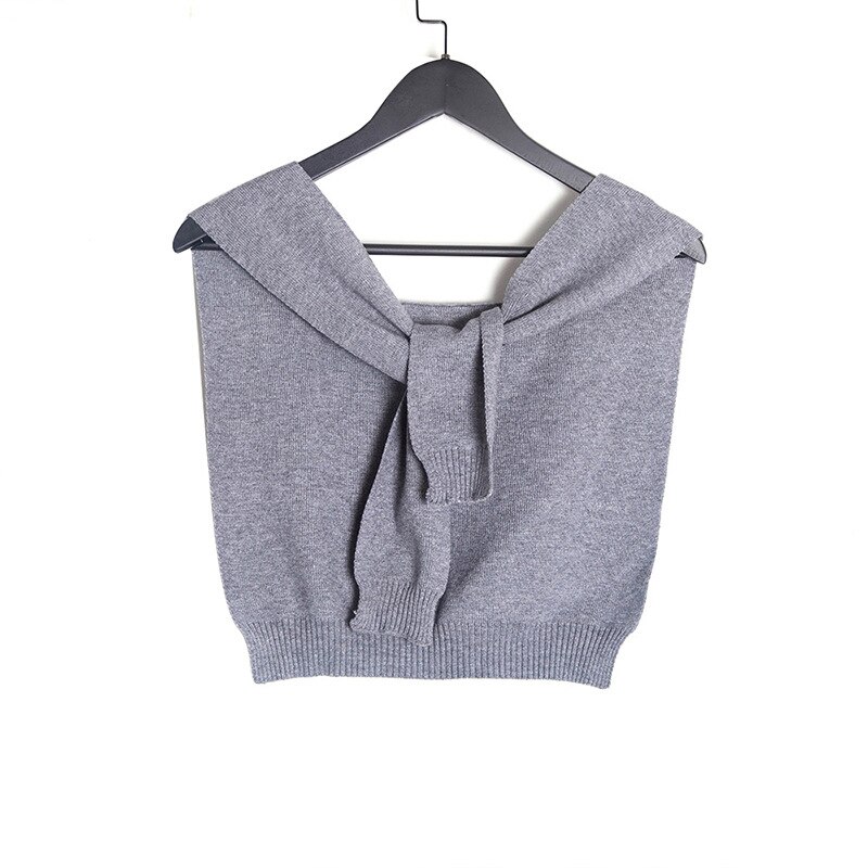 Automne hiver femmes noué faux col châle filles tricoté couleur unie petite Cape chauffe épaules écharpe en cachemire: Gris
