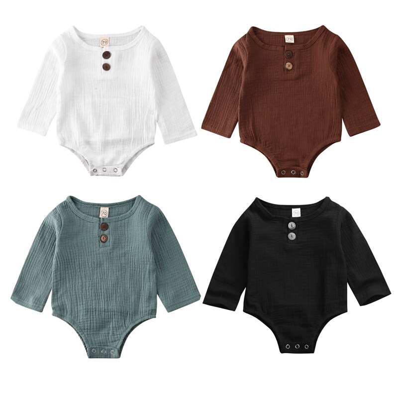 0-24M Baby Baby Kids Jongens Meisjes Jumpsuit Knop Solid Lange Mouwen Bodysuit Katoen Outfit Set