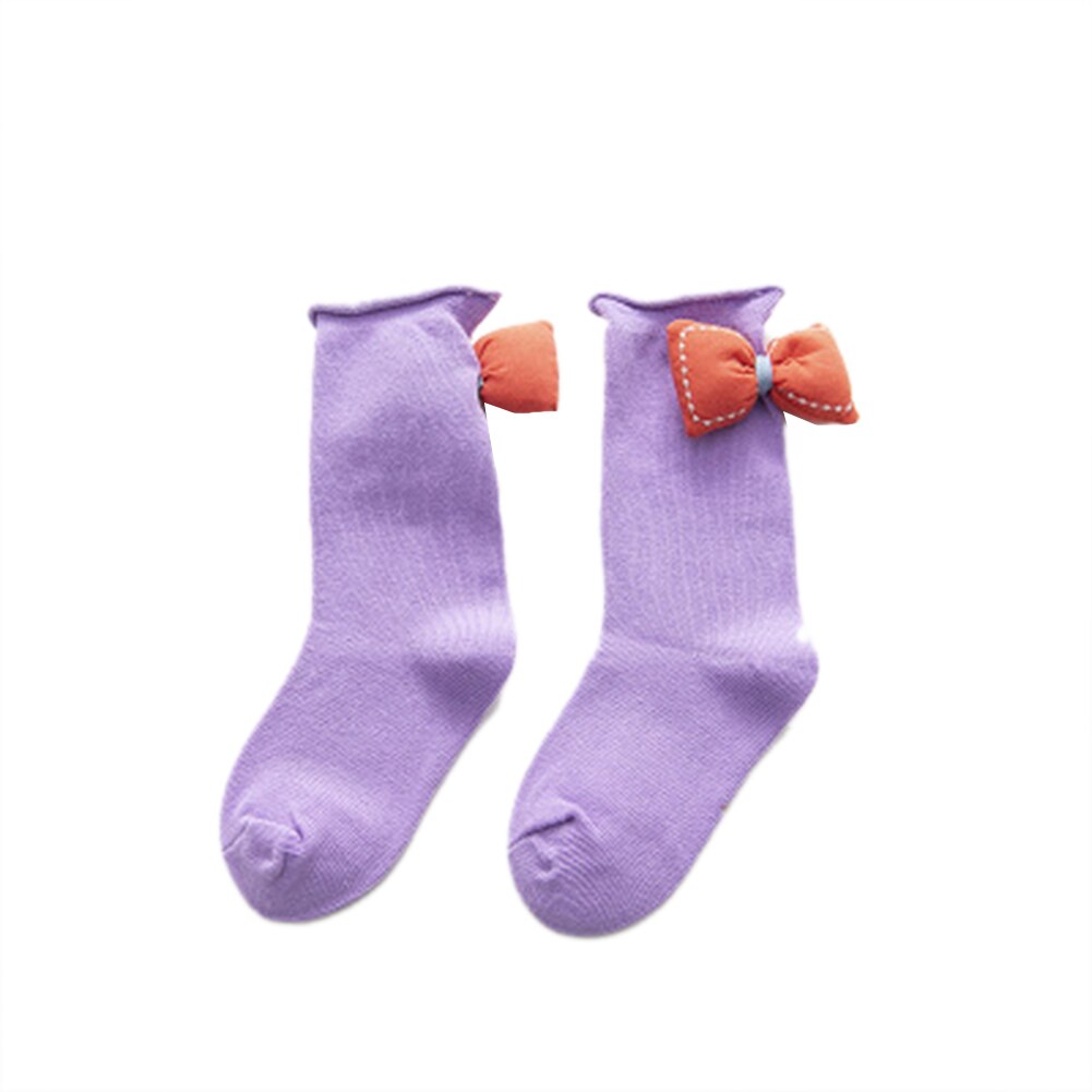 Crianças 3d bowknot meias crianças meninas antiderrapante malha joelho alta meia bonito algodão meados do tubo meias perna sólida mais quente: ROXO / 1-3Y