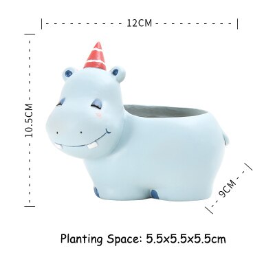 1pc dyreharpiks sukkulent plantepotte dekorativ desktop urtepotte mini bonsai planter hjem haveindretning bjørn zebra giraf: Flodhest