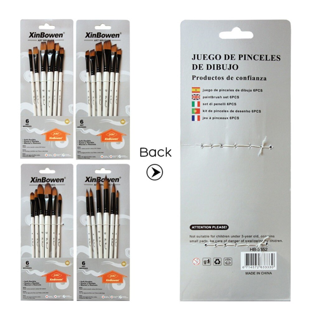 Juego de Pinceles con mango de madera para dibujo artístico, Set de pinceles con pelo corto de nailon para pintura, material de dibujo, 6 unids/set