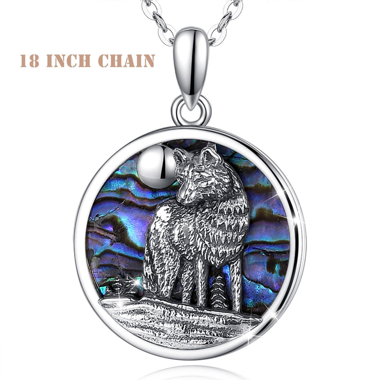 Eudora 925 sterling silber abalone muschelkopf wolfsanhänger mutter auster blau farbenfroh feine halskette schmuck für führungskraft: Mit 18- zoll-kette