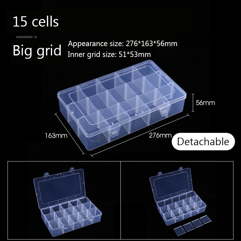 12 Sizes Plastic Storage Jewelry Box Compartment Adjustable Container for Beads earring box for jewelry rectangle Box Case: 15 cells blg