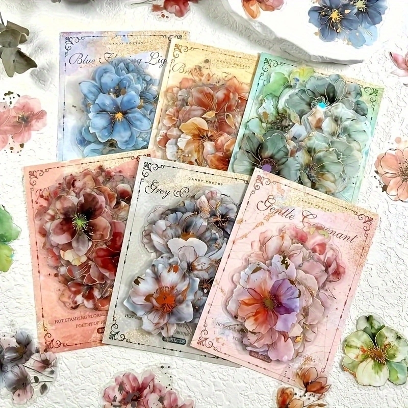 Un paquete de 20 hojas de flores Vintage, materiales de letras de flores preciosas, decoración artesanal, Base de Collage, pegatinas para álbum de recortes de mascotas