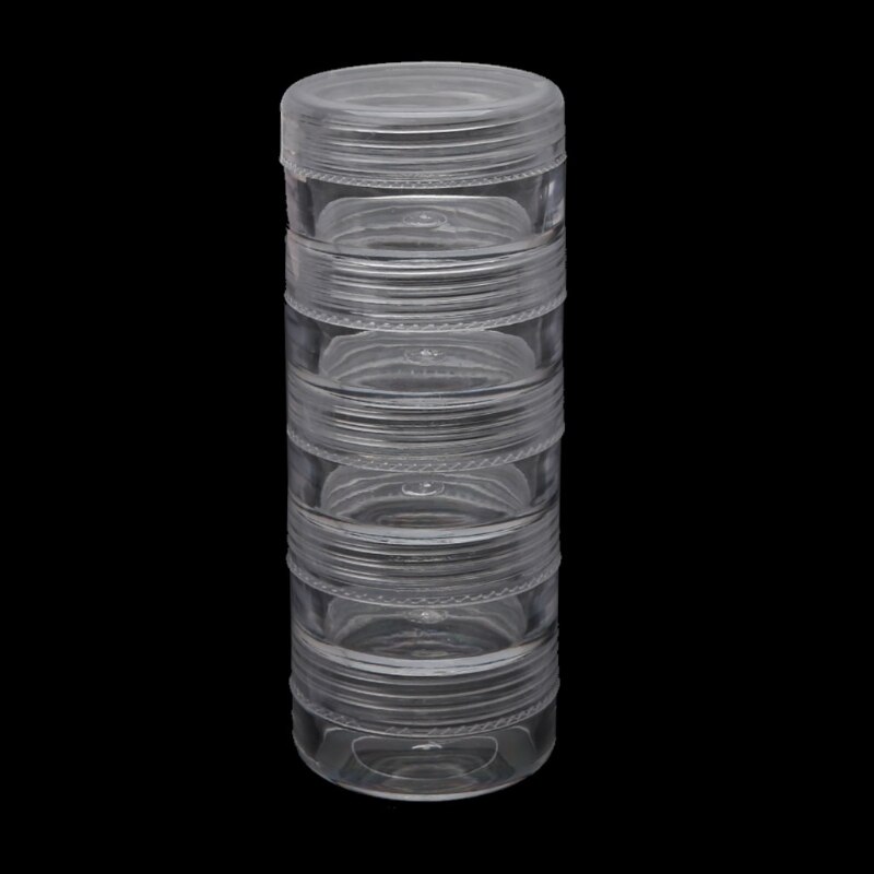 1 Set 5 Layer Cilinder Stapelbaar Bead Containers Plastic Ronde Clear Storage Jar Box Voor Kralen Knoppen Ambachten Kleine Item: Diameter 4cm