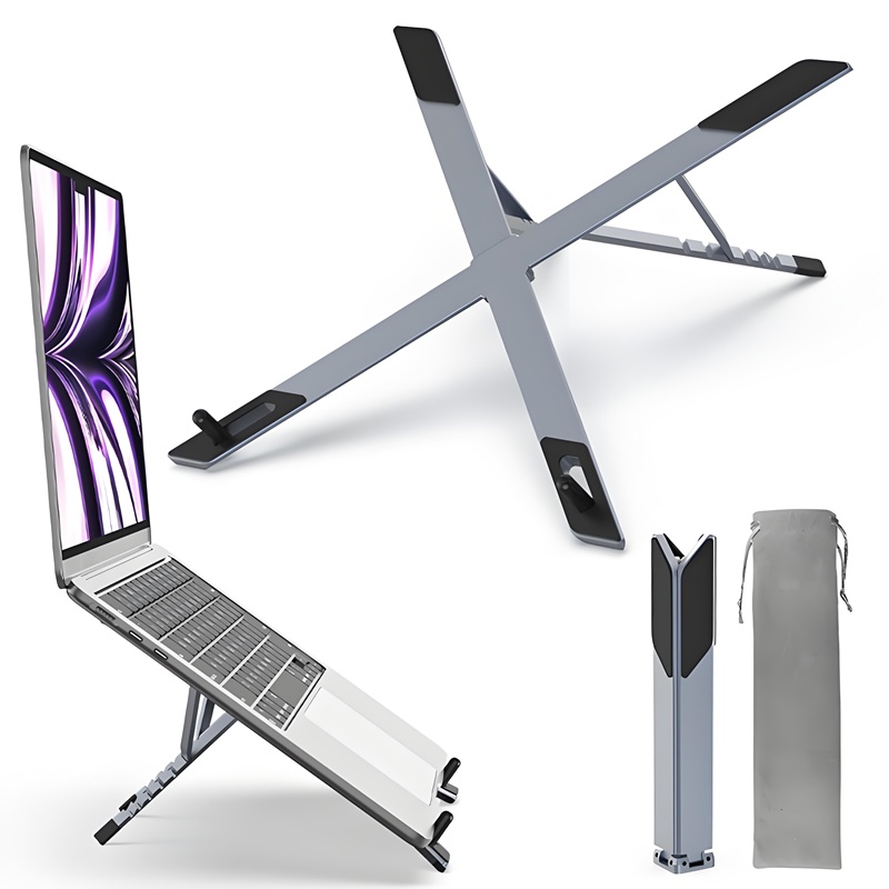 Draagbare opvouwbare mini metalen laptopstandaard voor bureau, in hoek verstelbare notebookhouder, compatibel met 10-17 inch laptops, tablets